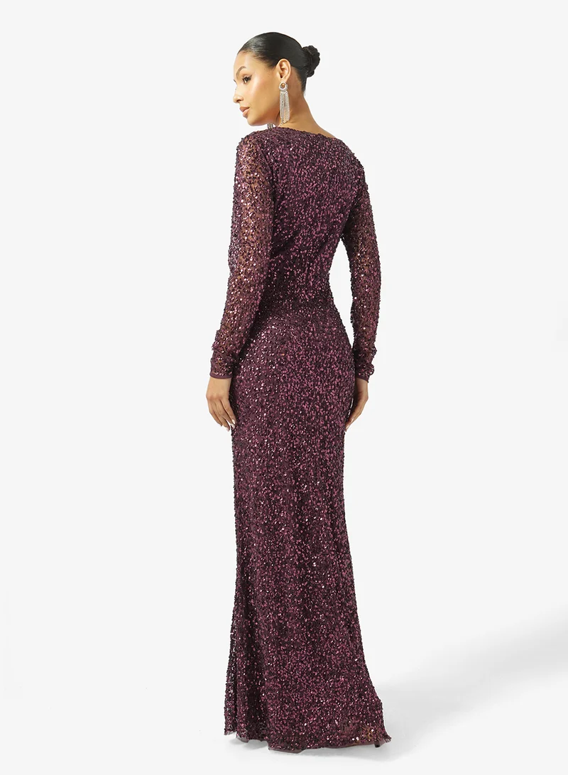 Namshi x V Neck Bead Embellished Evening Gown